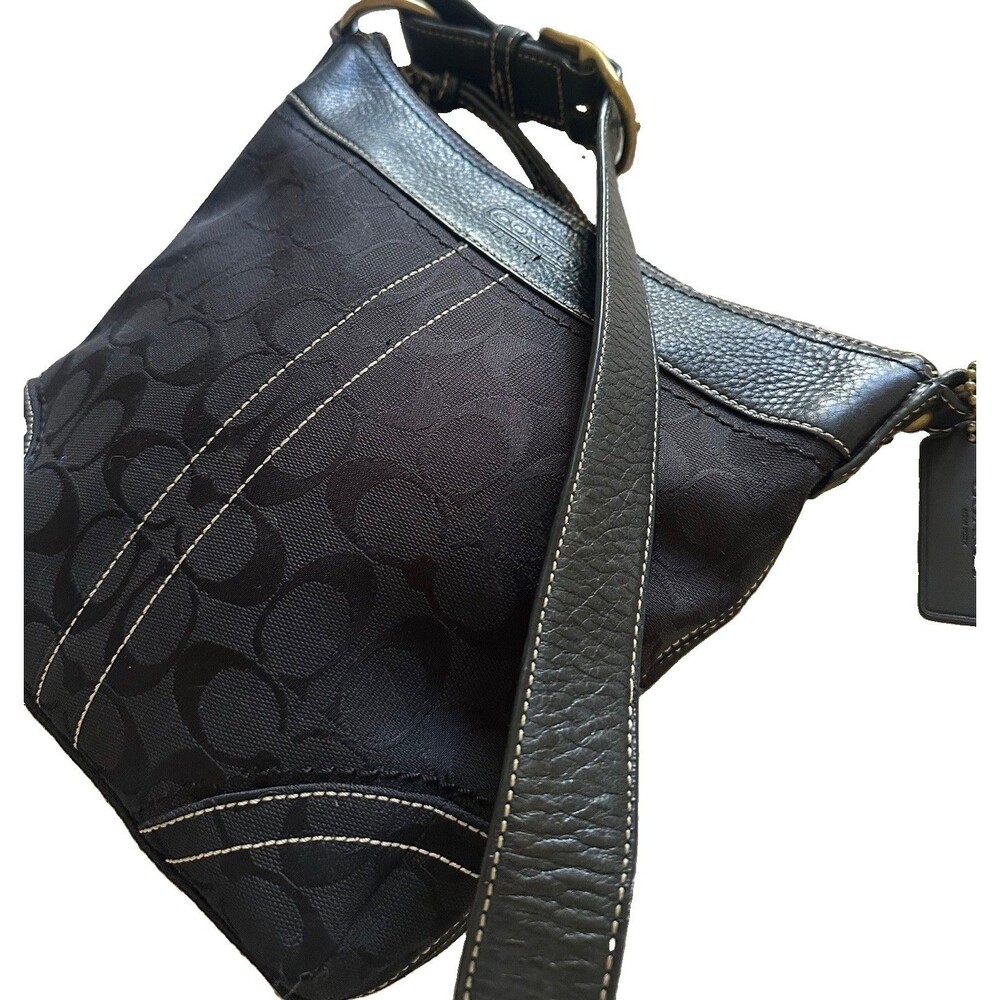 COACH Black Logo Jacquard Convert HOBO Crossbody VTG Shoulder Handbag 90s Y2K